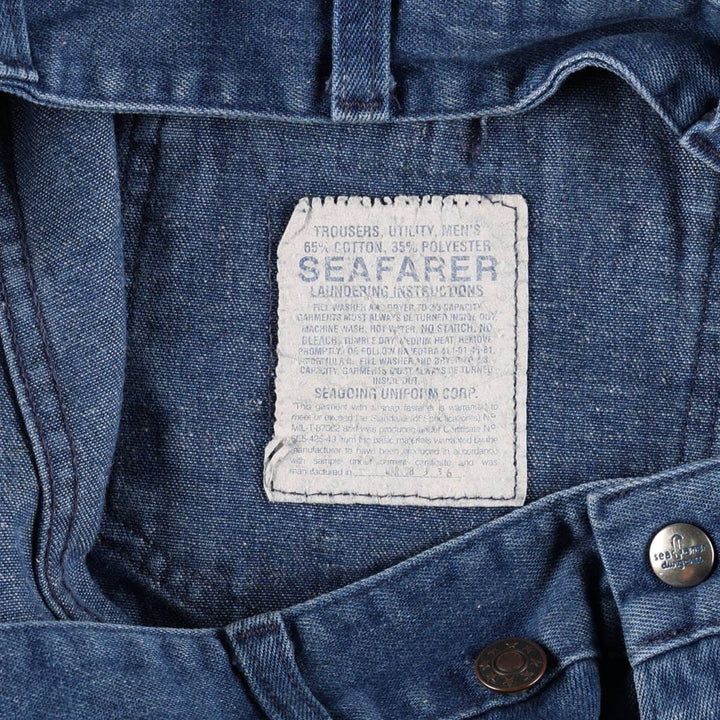 1970'S US Navy Seafarer Military Denim Sailor Pants, Men's Size W33 (approx.), Vintage cotton blue type Vintage Second Hand