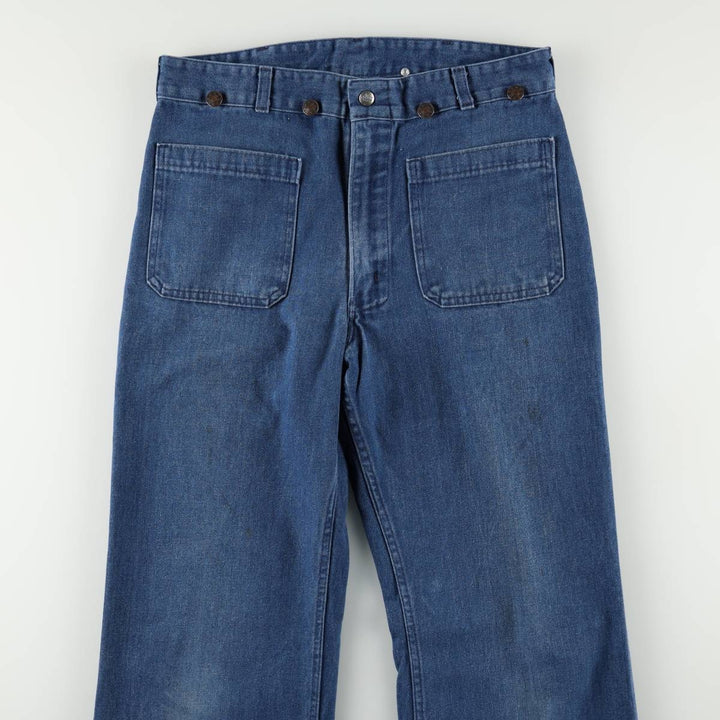 1970'S US Navy Seafarer Military Denim Sailor Pants, Men's Size W33 (approx.), Vintage cotton blue type Vintage Second Hand