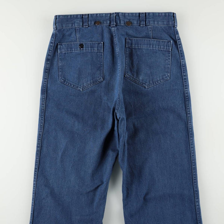 1970'S US Navy Seafarer Military Denim Sailor Pants, Men's Size W33 (approx.), Vintage cotton blue type Vintage Second Hand