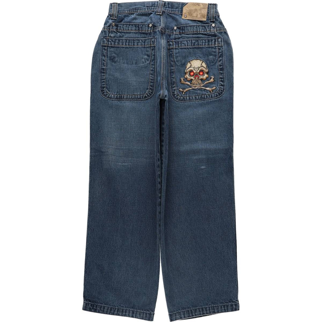2000'S JNCO JEANS Skull Pattern Tapered Denim Pants, Women's Size L (W29 equivalent) cotton blue type Vintage Second Hand