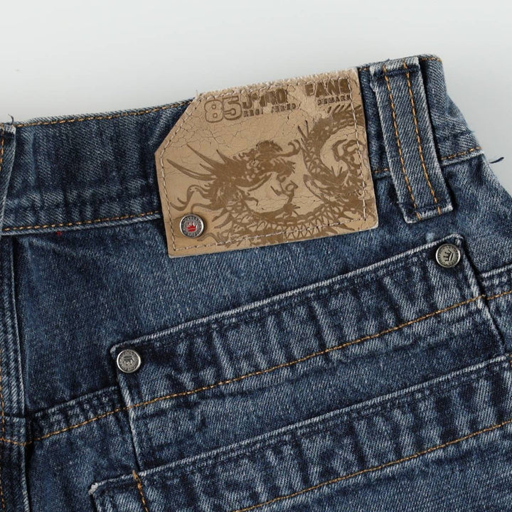 2000'S JNCO JEANS Skull Pattern Tapered Denim Pants, Women's Size L (W29 equivalent) cotton blue type Vintage Second Hand