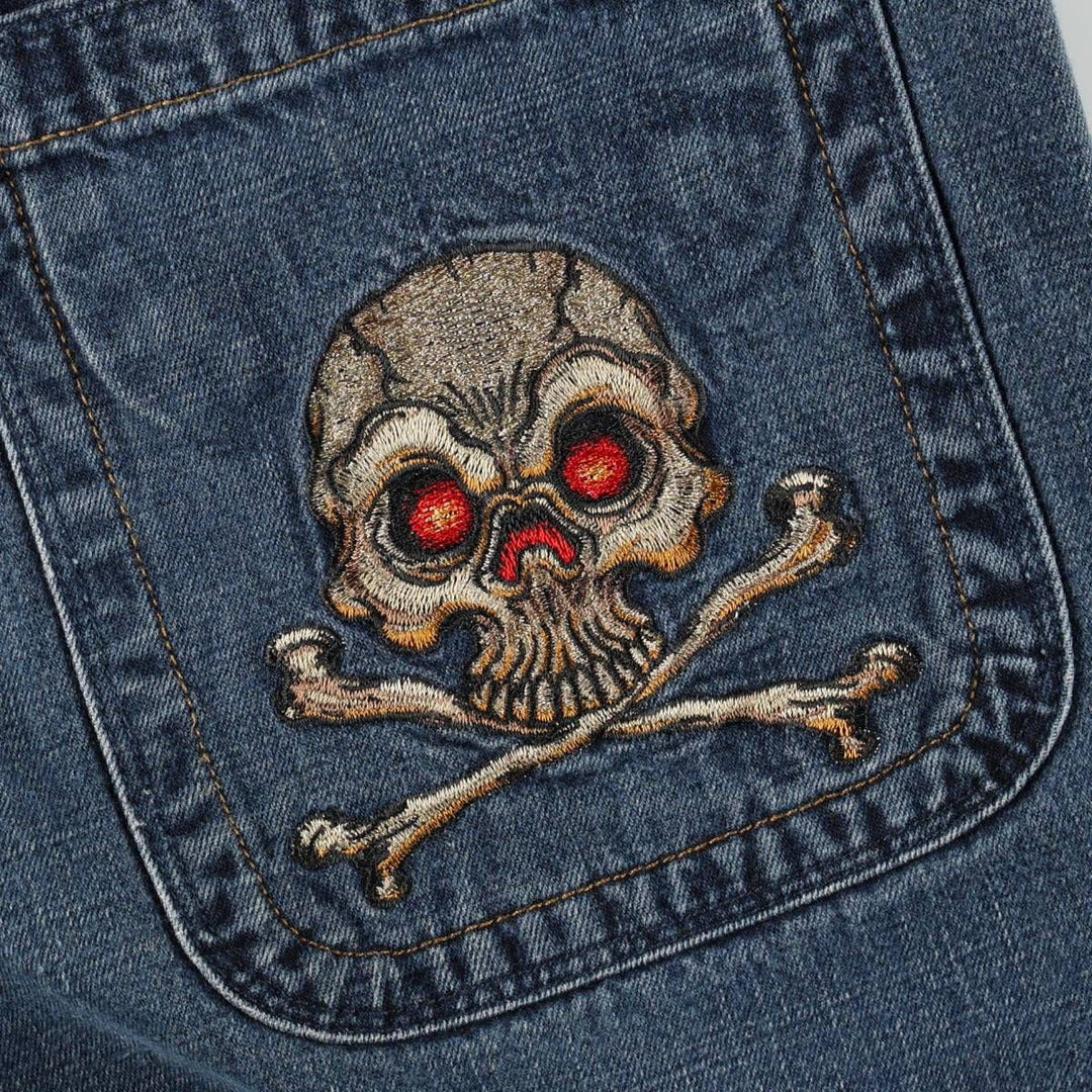 2000'S JNCO JEANS Skull Pattern Tapered Denim Pants, Women's Size L (W29 equivalent) cotton blue type Vintage Second Hand