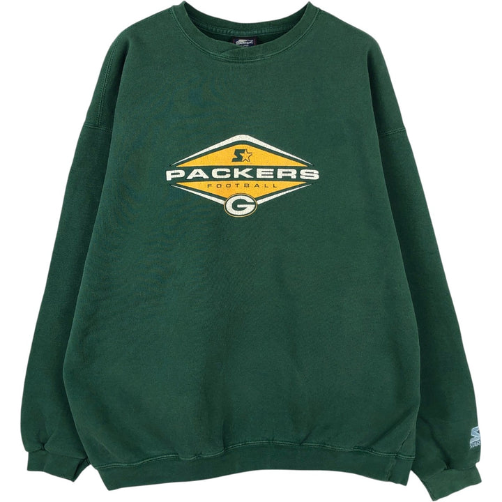 90'S Starter NFL Green Bay Packers Print Sweatshirt, Made in USA, Men's XL equivalent, Vintage cotton green type Vintage Second Hand