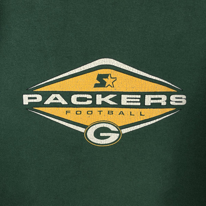90'S Starter NFL Green Bay Packers Print Sweatshirt, Made in USA, Men's XL equivalent, Vintage cotton green type Vintage Second Hand