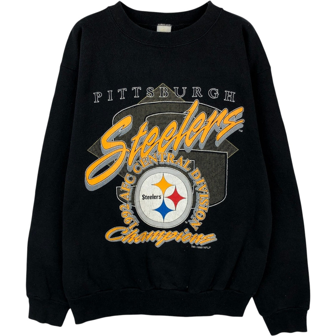 90'S NFL Pittsburgh Steelers Print Sweatshirt, Made in USA, Men's Size L (Equivalent), Vintage cotton black type Vintage Second Hand