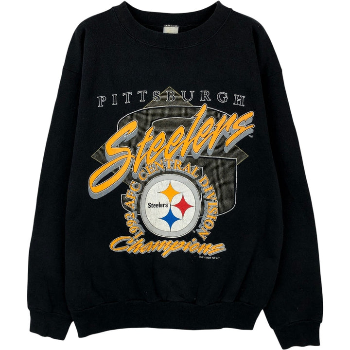 90'S NFL Pittsburgh Steelers Print Sweatshirt, Made in USA, Men's Size L (Equivalent), Vintage cotton black type Vintage Second Hand