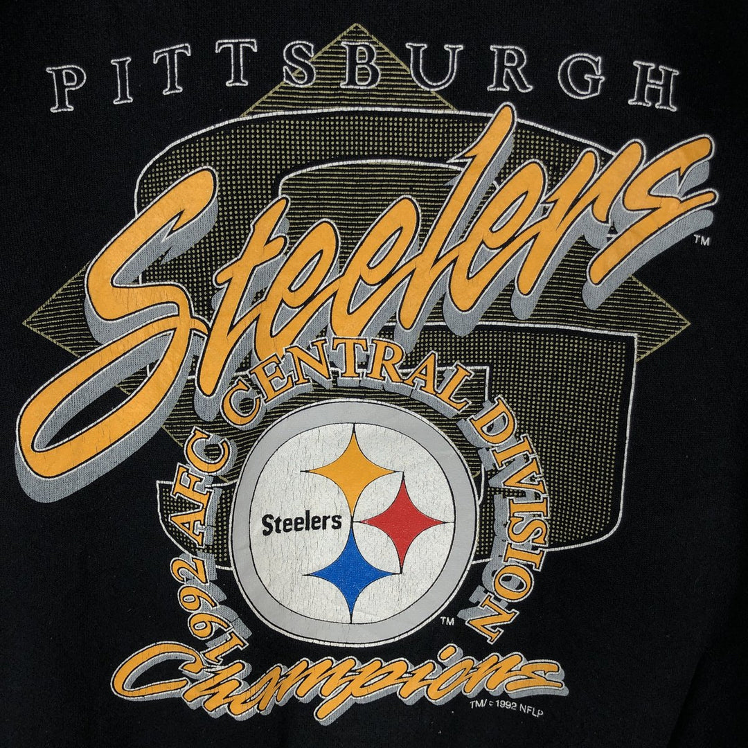 90'S NFL Pittsburgh Steelers Print Sweatshirt, Made in USA, Men's Size L (Equivalent), Vintage cotton black type Vintage Second Hand