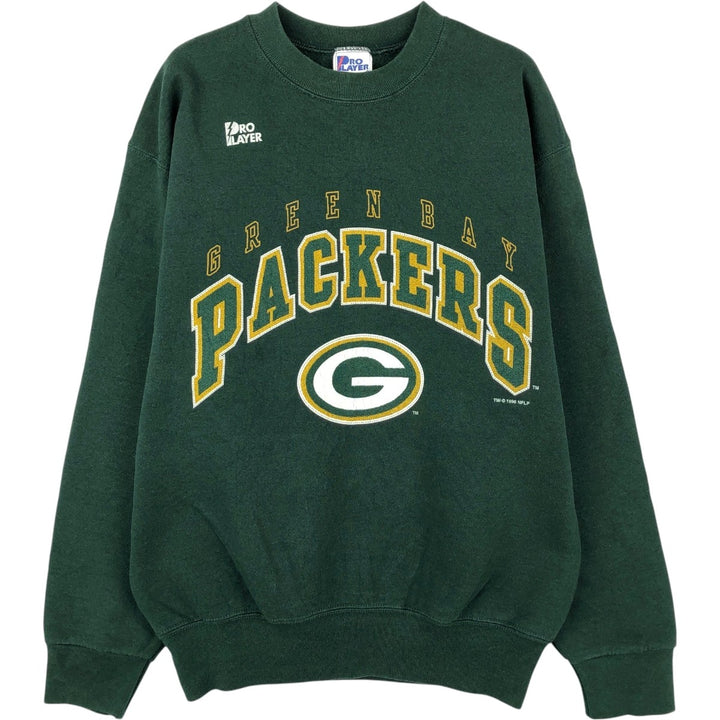 90'S PRO PLAYER NFL Green Bay Packers Print Sweatshirt, Made in USA, Men's Size M (Equivalent), Vintage cotton green type Vintage Second Hand