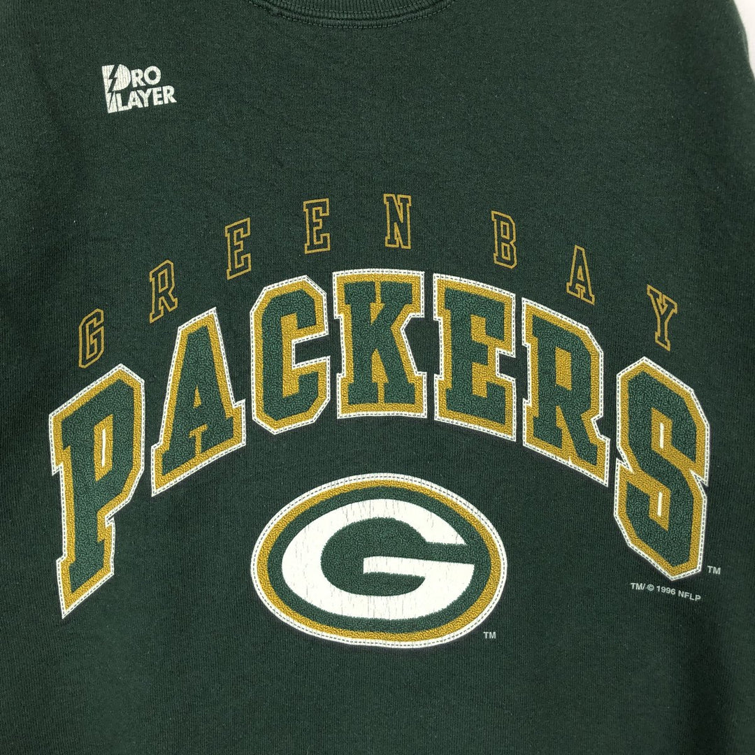 90'S PRO PLAYER NFL Green Bay Packers Print Sweatshirt, Made in USA, Men's Size M (Equivalent), Vintage cotton green type Vintage Second Hand