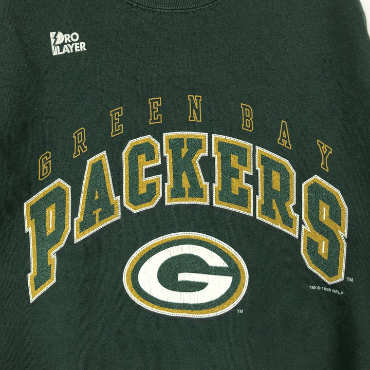 90'S PRO PLAYER NFL Green Bay Packers Print Sweatshirt, Made in USA, Men's Size M (Equivalent), Vintage cotton green type Vintage Second Hand