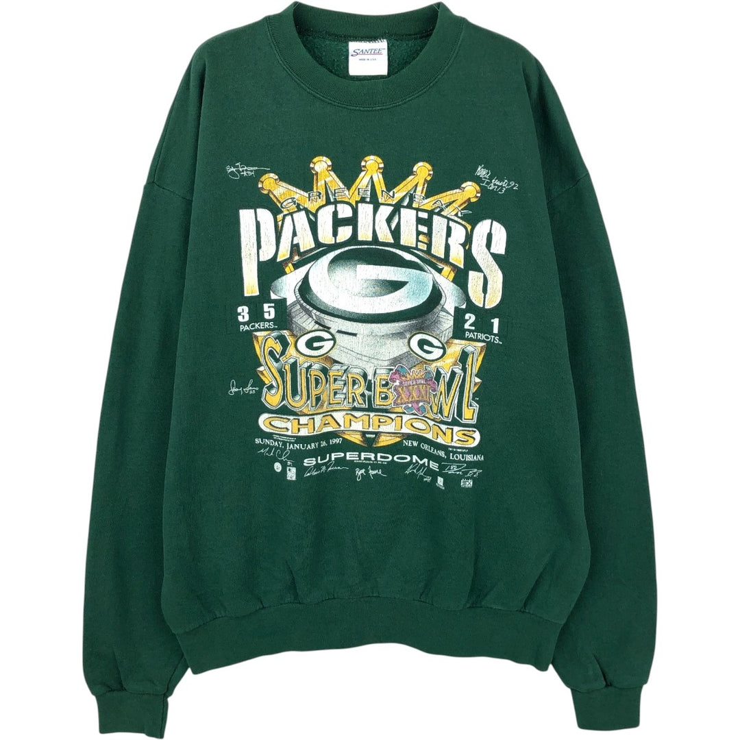 SANTEE NFL Green Bay Packers Print Sweatshirt, Made in USA, Men's Size L (Equivalent), Vintage polyester green type Vintage Second Hand
