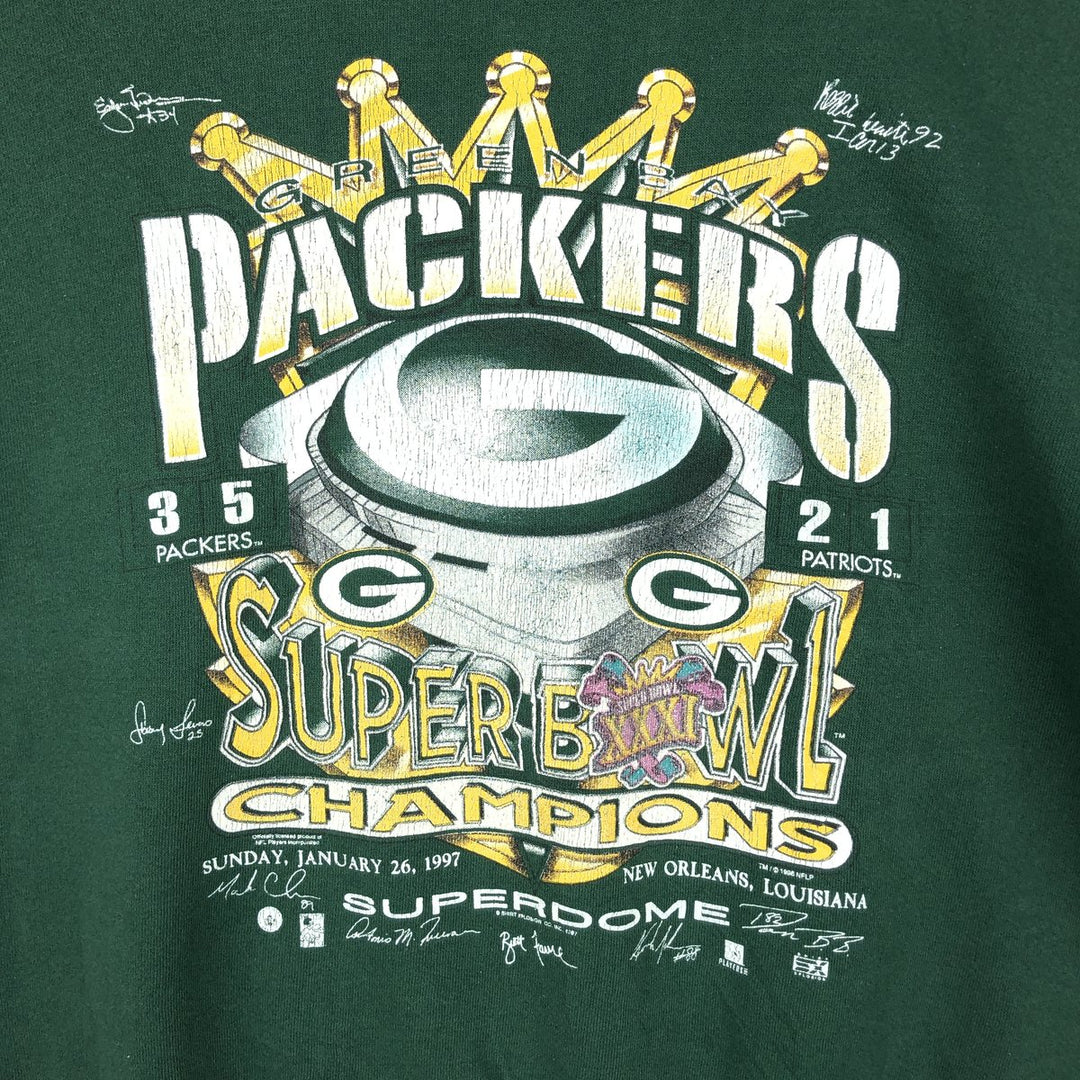 SANTEE NFL Green Bay Packers Print Sweatshirt, Made in USA, Men's Size L (Equivalent), Vintage polyester green type Vintage Second Hand