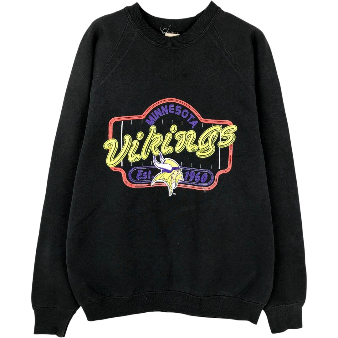 80s-90'S Fruit of the Loom NFL Minnesota Vikings Print Sweatshirt (Men's Size L) unclear black type Vintage Second Hand