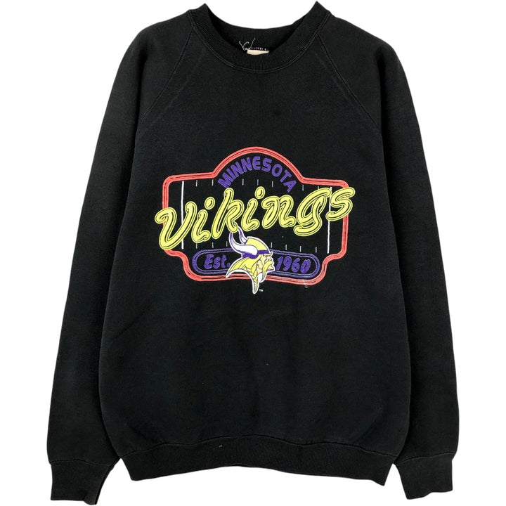 80s-90'S Fruit of the Loom NFL Minnesota Vikings Print Sweatshirt (Men's Size L) unclear black type Vintage Second Hand