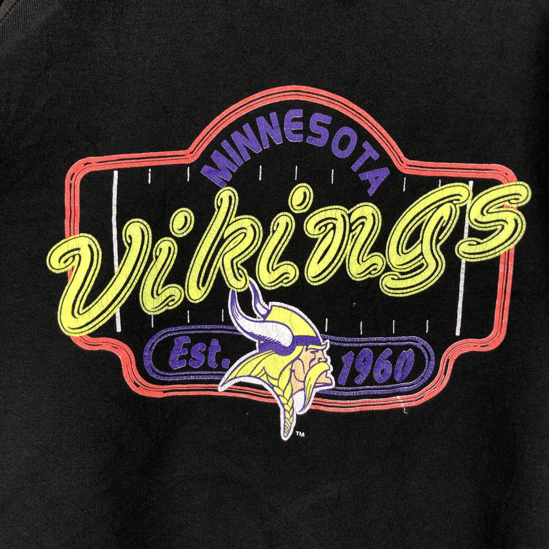 80s-90'S Fruit of the Loom NFL Minnesota Vikings Print Sweatshirt (Men's Size L) unclear black type Vintage Second Hand