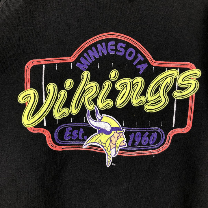 80s-90'S Fruit of the Loom NFL Minnesota Vikings Print Sweatshirt (Men's Size L) unclear black type Vintage Second Hand