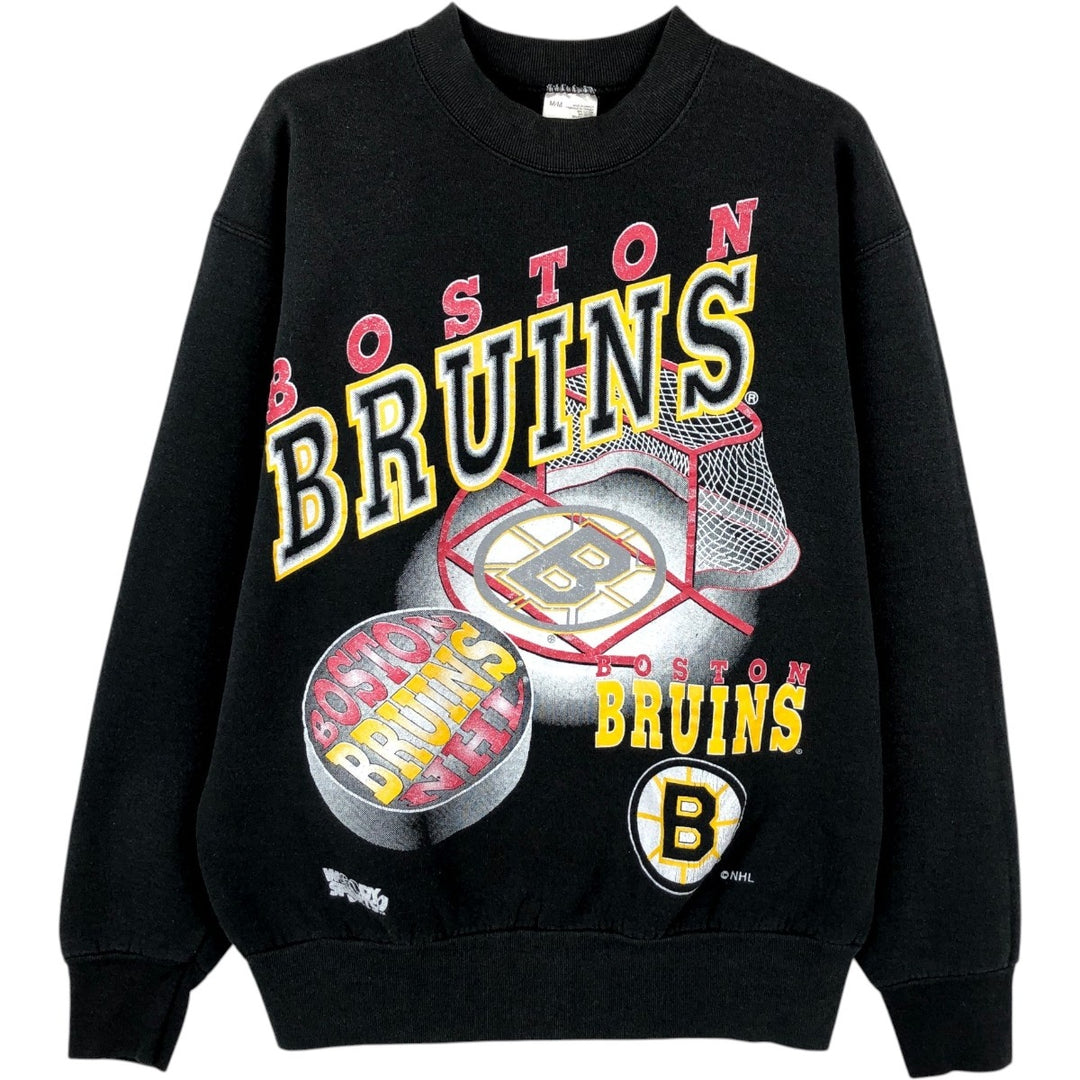 90'S Fruit of the Loom NHL Boston Bruins Print Sweatshirt, Made in Canada, Men's Size M (approx.) cotton black type Vintage Second Hand