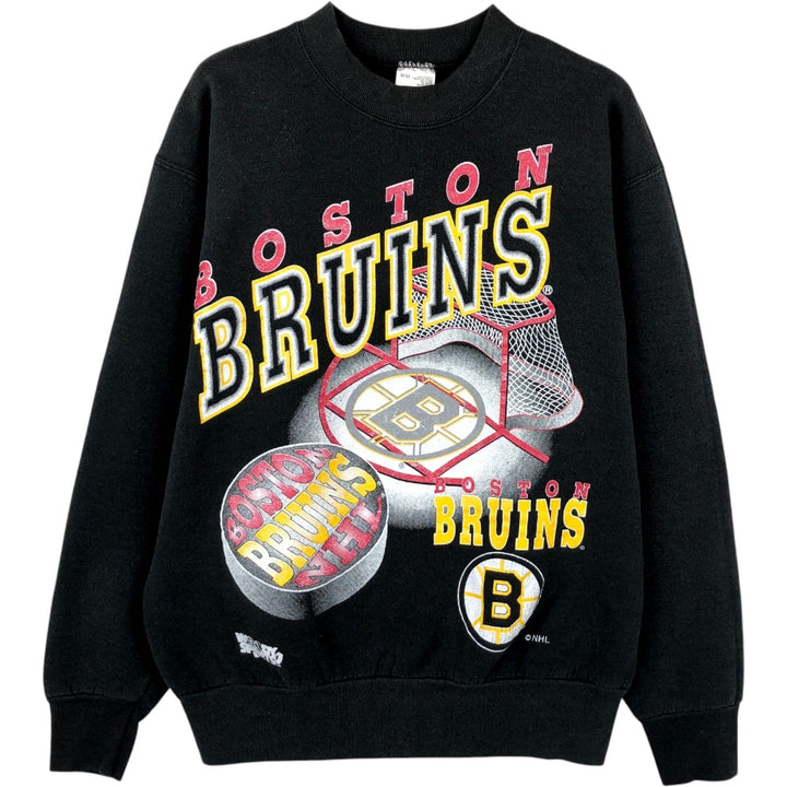90'S Fruit of the Loom NHL Boston Bruins Print Sweatshirt, Made in Canada, Men's Size M (approx.) cotton black type Vintage Second Hand