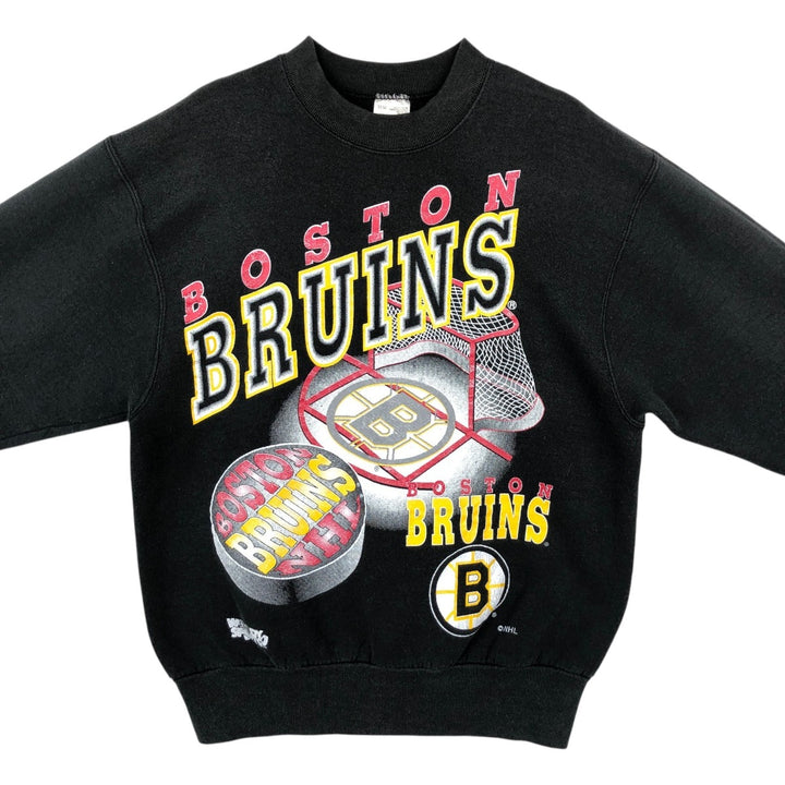 90'S Fruit of the Loom NHL Boston Bruins Print Sweatshirt, Made in Canada, Men's Size M (approx.) cotton black type Vintage Second Hand