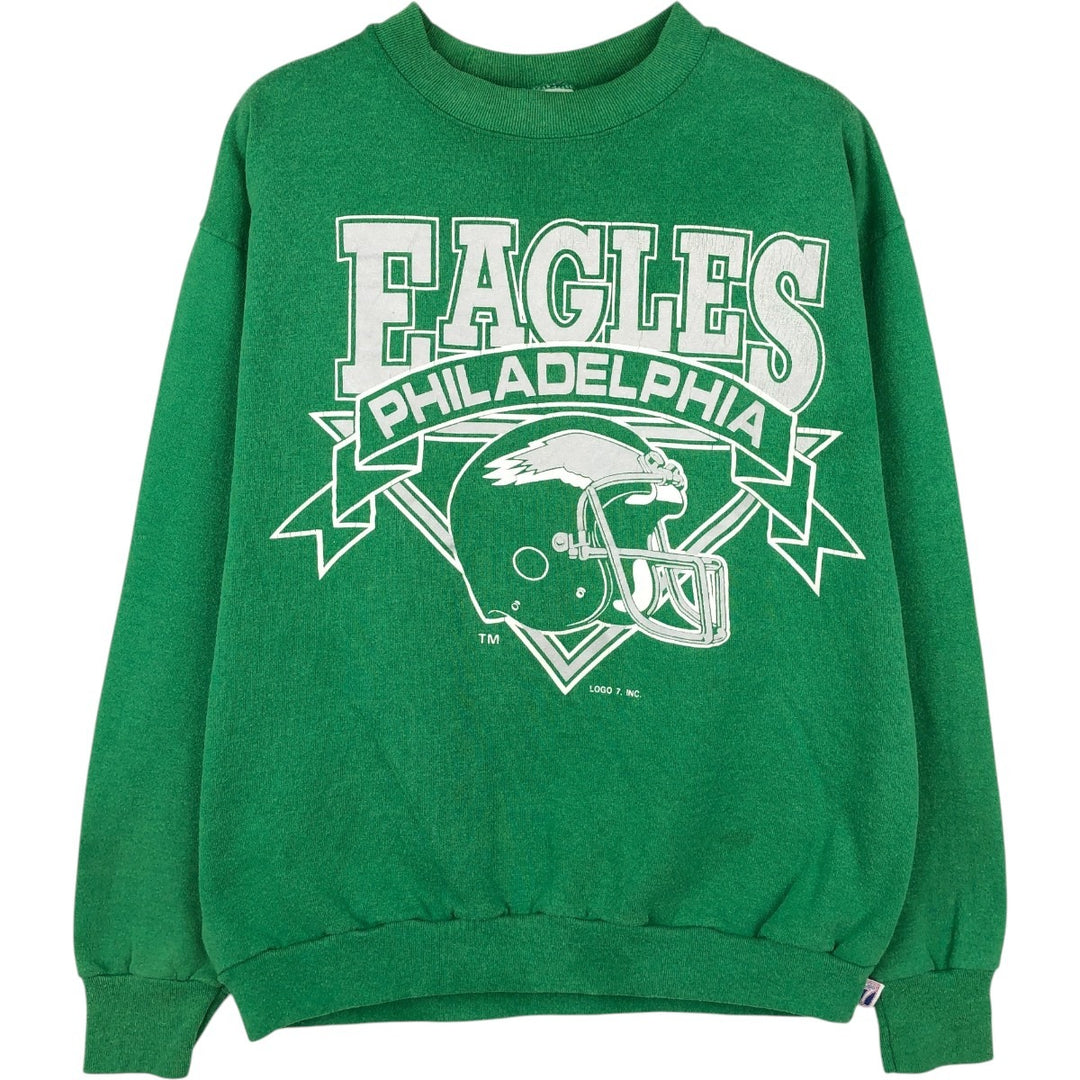 90'S LOGO7 NFL Philadelphia Eagles Print Sweatshirt, Made in USA, Men's Size L (Equivalent), Vintage cotton green type Vintage Second Hand