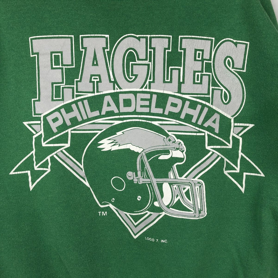 90'S LOGO7 NFL Philadelphia Eagles Print Sweatshirt, Made in USA, Men's Size L (Equivalent), Vintage cotton green type Vintage Second Hand
