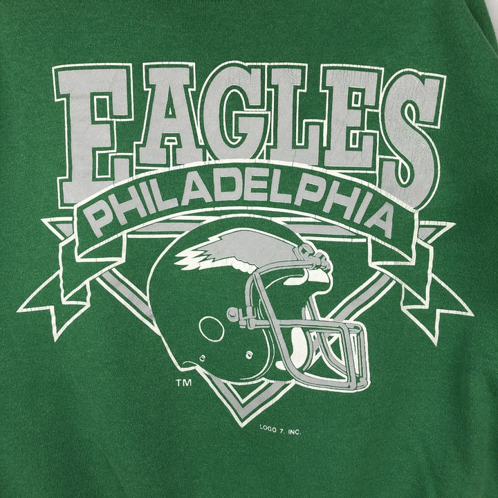90'S LOGO7 NFL Philadelphia Eagles Print Sweatshirt, Made in USA, Men's Size L (Equivalent), Vintage cotton green type Vintage Second Hand