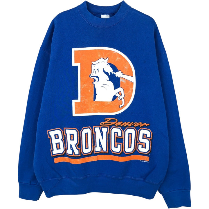 90'S SALEM SPORTSWEAR NFL Denver Broncos Sweatshirt, Made in USA, Men's XL equivalent, Vintage cotton blue type Vintage Second Hand