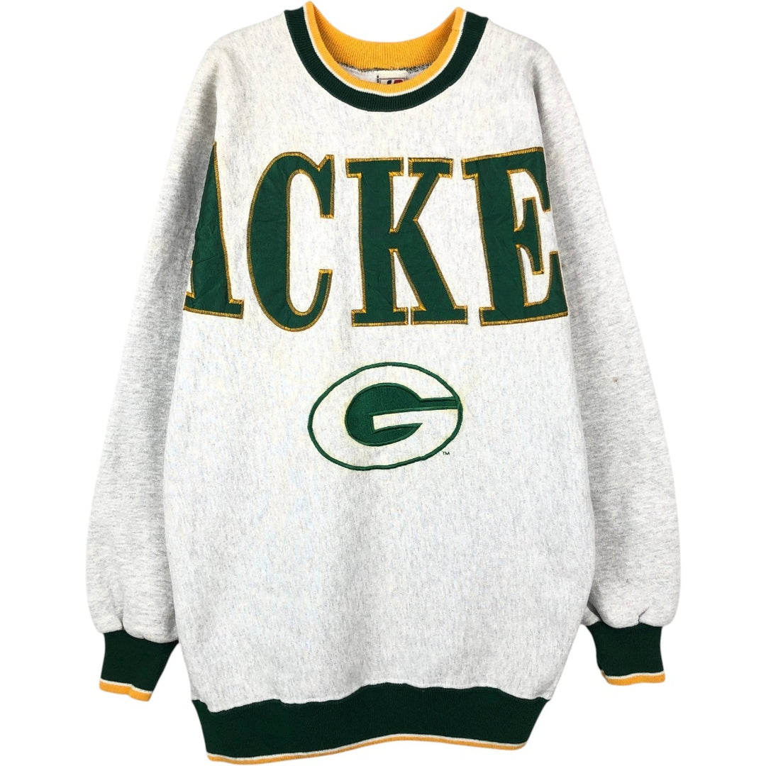 90'S LEGENDS NFL Green Bay Packers Print Sweatshirt, Made in USA, Men's Size L (Equivalent), Vintage cotton gray type Vintage Second Hand
