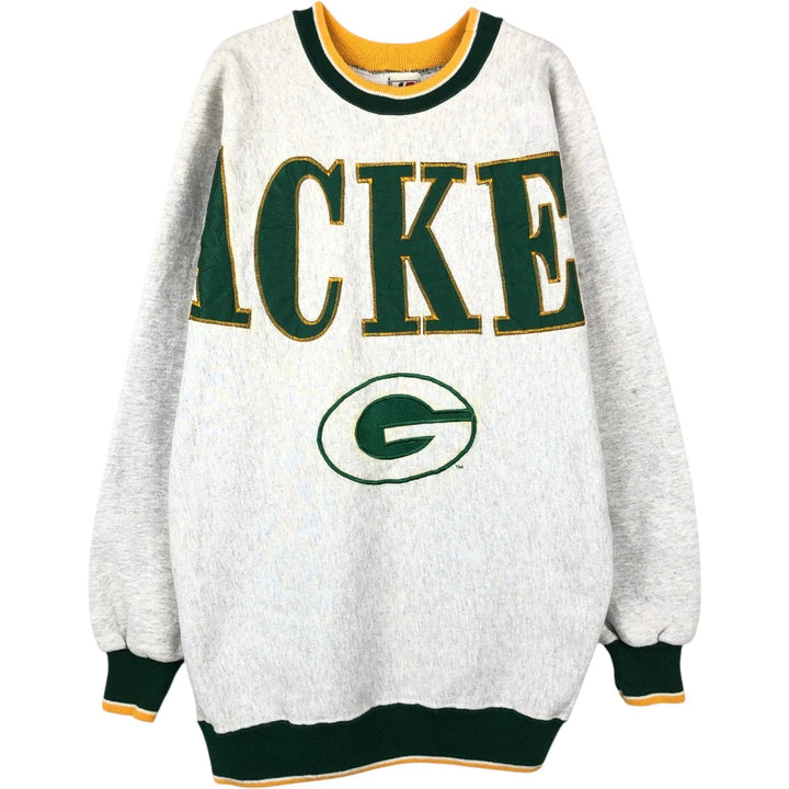 90'S LEGENDS NFL Green Bay Packers Print Sweatshirt, Made in USA, Men's Size L (Equivalent), Vintage cotton gray type Vintage Second Hand