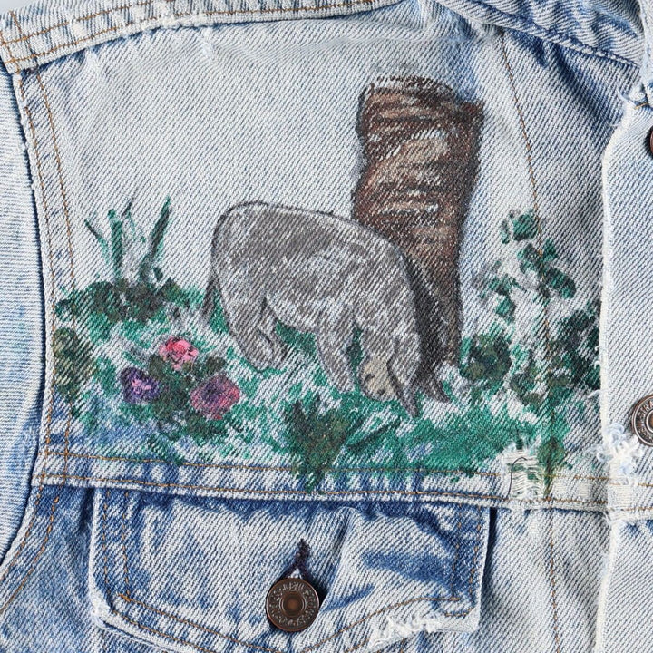 ~90'S Levi's Painted Denim Jacket, Made in USA, Women's Size M (Equivalent), Vintage unclear blue type Vintage Second Hand