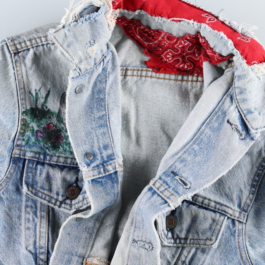 ~90'S Levi's Painted Denim Jacket, Made in USA, Women's Size M (Equivalent), Vintage unclear blue type Vintage Second Hand