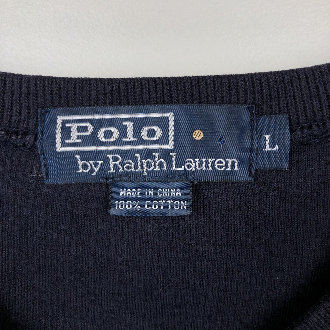 Ralph Lauren POLO by Ralph Lauren V-neck cotton knit sweater, men's size L cotton navy blue type Vintage Second Hand