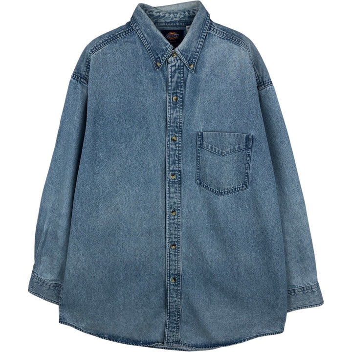 Dickies Long Sleeve Button Down Denim Shirt, Men's Size L cotton Blue type light blue Vintage Second Hand