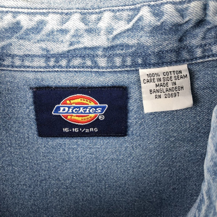 Dickies Long Sleeve Button Down Denim Shirt, Men's Size L cotton Blue type light blue Vintage Second Hand