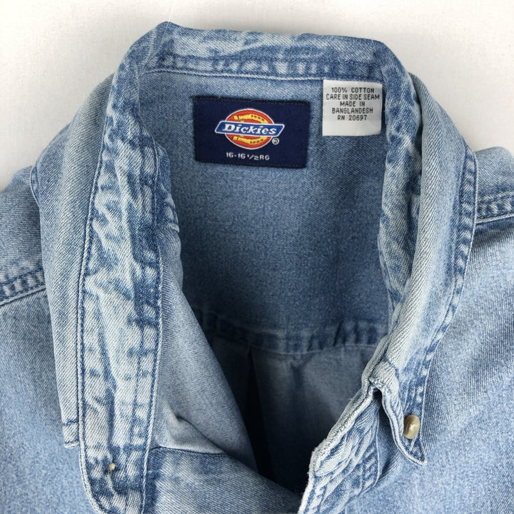 Dickies Long Sleeve Button Down Denim Shirt, Men's Size L cotton Blue type light blue Vintage Second Hand