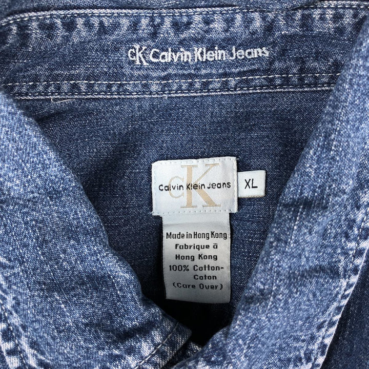 1990'S Calvin Klein Jeans Long-Sleeve Button-Down Denim Shirt, Men's Size XL (Vintage) cotton Indigo Vintage Second Hand