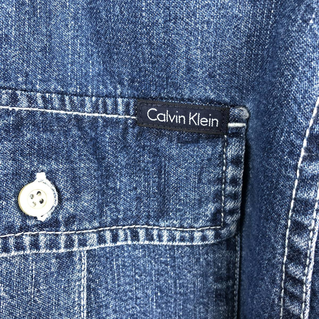 1990'S Calvin Klein Jeans Long-Sleeve Button-Down Denim Shirt, Men's Size XL (Vintage) cotton Indigo Vintage Second Hand