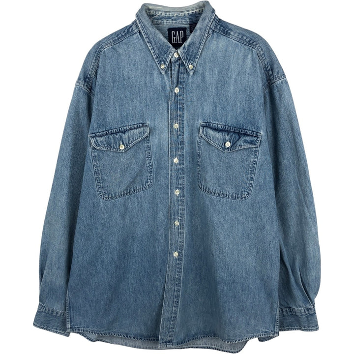 90'S GAP Vintage Long Sleeve Button-Down Denim Shirt, Men's XL cotton Blue type light blue Vintage Second Hand