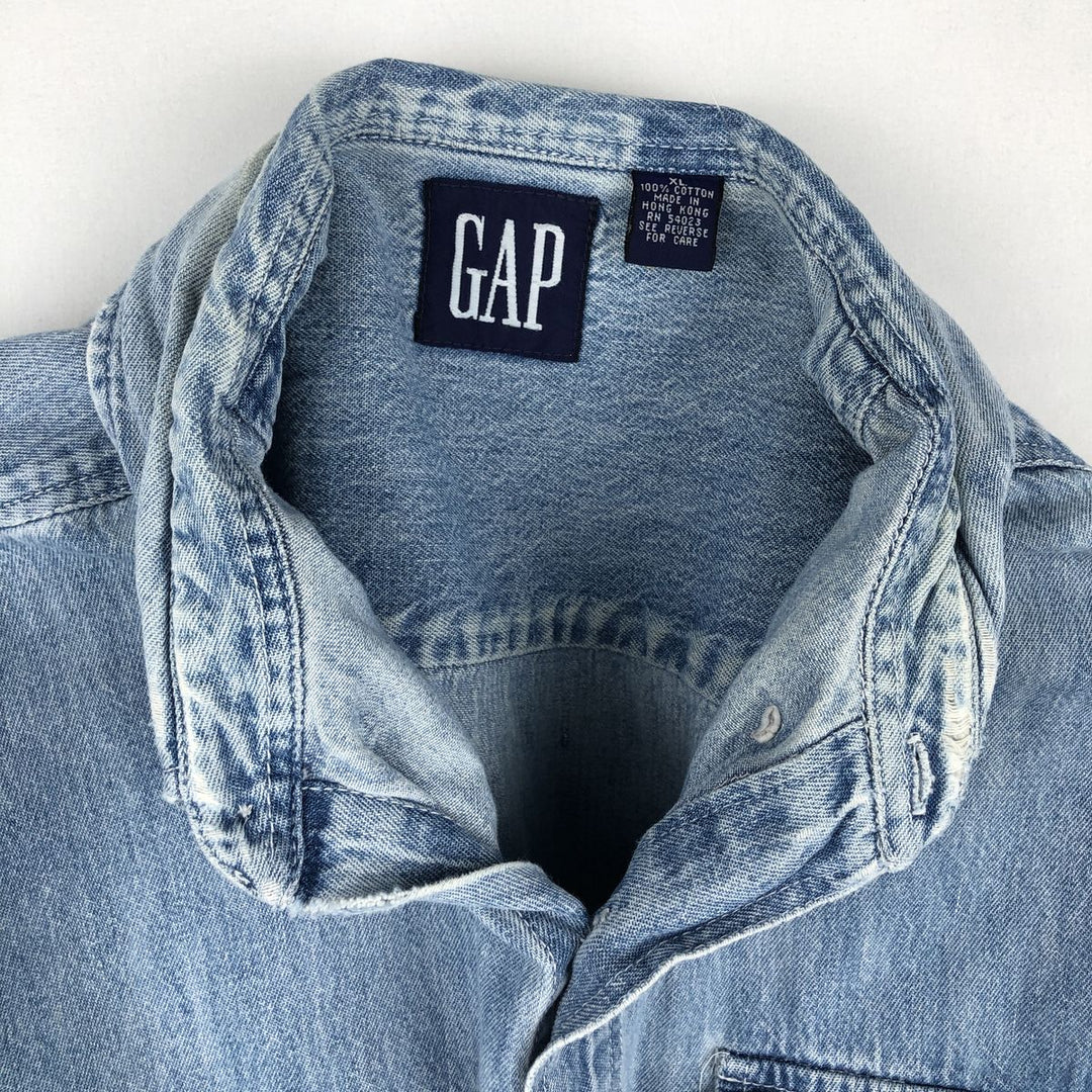 90'S GAP Vintage Long Sleeve Button-Down Denim Shirt, Men's XL cotton Blue type light blue Vintage Second Hand