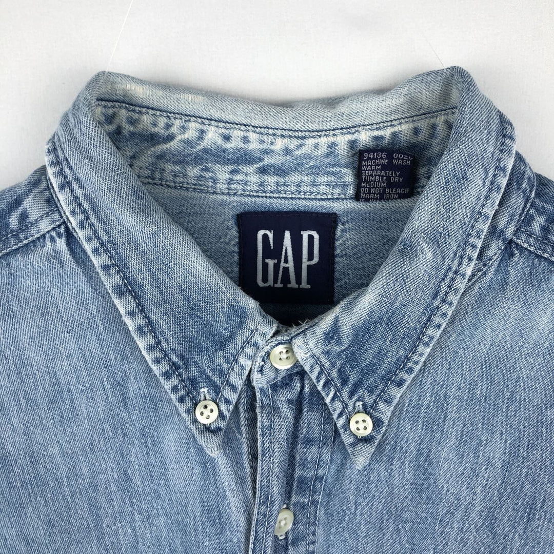 90'S GAP Vintage Long Sleeve Button-Down Denim Shirt, Men's XL cotton Blue type light blue Vintage Second Hand