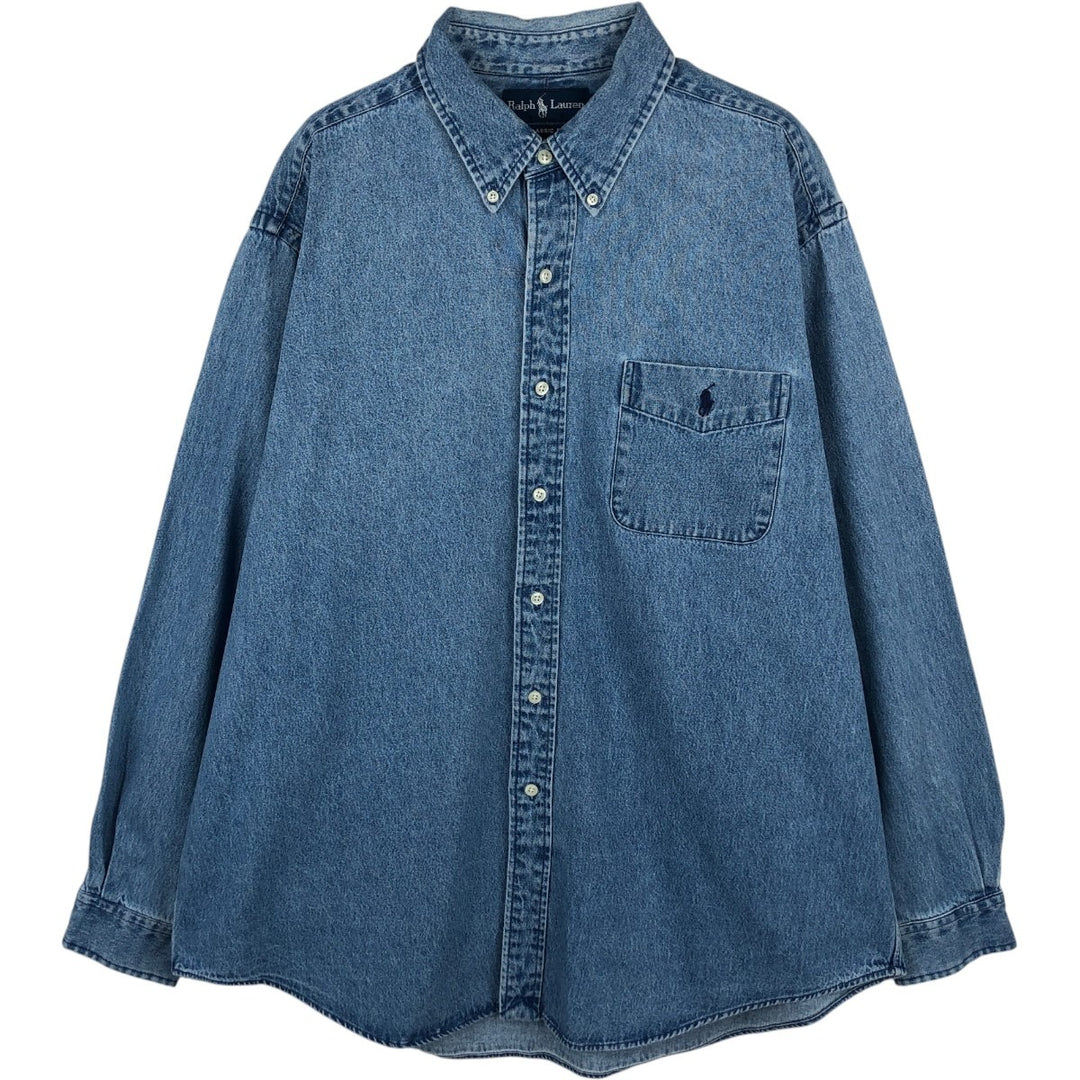 Ralph Lauren CLASSIC FIT Long-Sleeve Button-Down Denim Shirt, Men's Size XL (approx.) cotton blue type Vintage Second Hand
