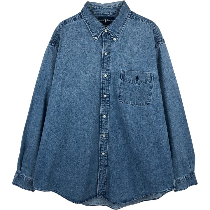 Ralph Lauren CLASSIC FIT Long-Sleeve Button-Down Denim Shirt, Men's Size XL (approx.) cotton blue type Vintage Second Hand