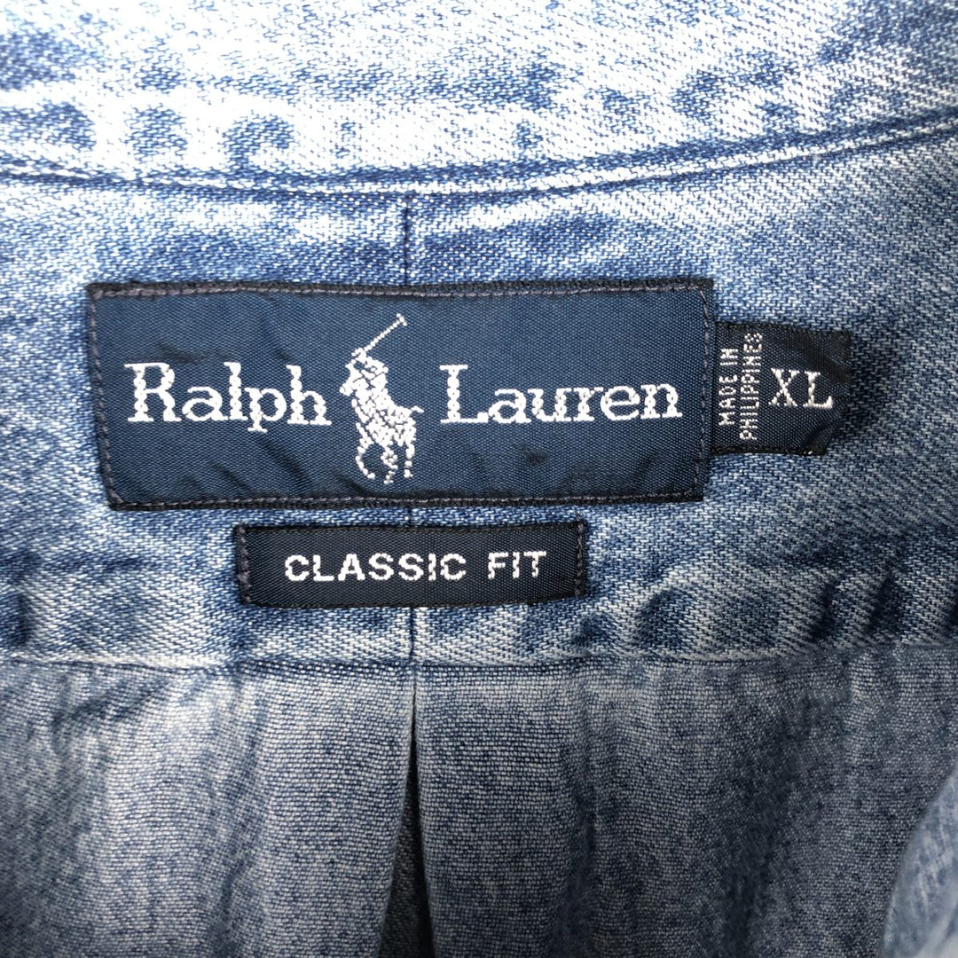 Ralph Lauren CLASSIC FIT Long-Sleeve Button-Down Denim Shirt, Men's Size XL (approx.) cotton blue type Vintage Second Hand