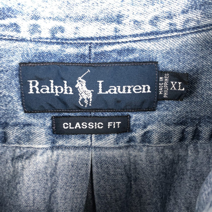 Ralph Lauren CLASSIC FIT Long-Sleeve Button-Down Denim Shirt, Men's Size XL (approx.) cotton blue type Vintage Second Hand