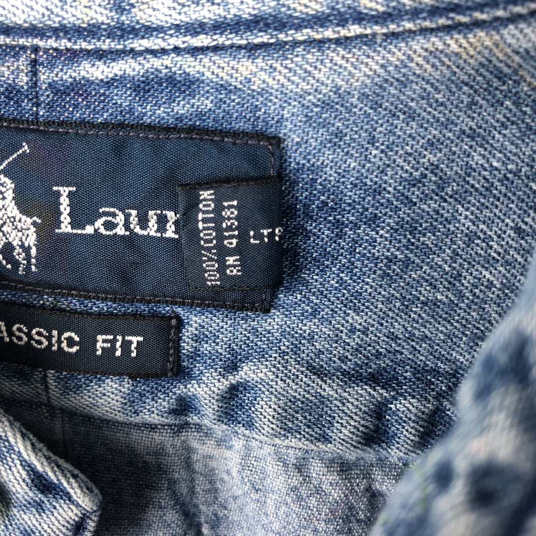 Ralph Lauren CLASSIC FIT Long-Sleeve Button-Down Denim Shirt, Men's Size XL (approx.) cotton blue type Vintage Second Hand