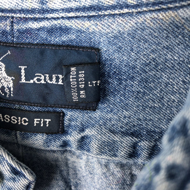 Ralph Lauren CLASSIC FIT Long-Sleeve Button-Down Denim Shirt, Men's Size XL (approx.) cotton blue type Vintage Second Hand