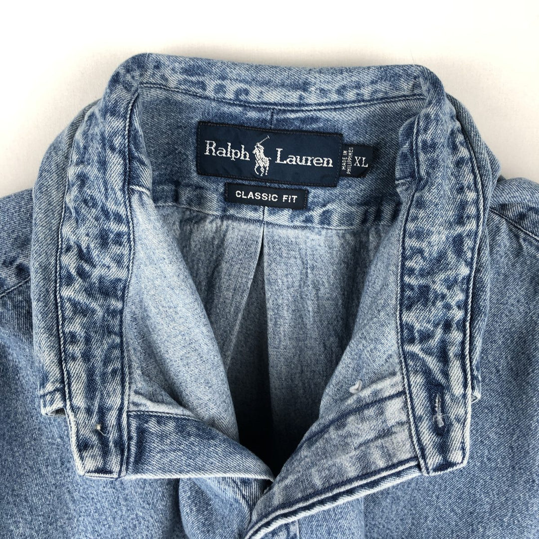 Ralph Lauren CLASSIC FIT Long-Sleeve Button-Down Denim Shirt, Men's Size XL (approx.) cotton blue type Vintage Second Hand