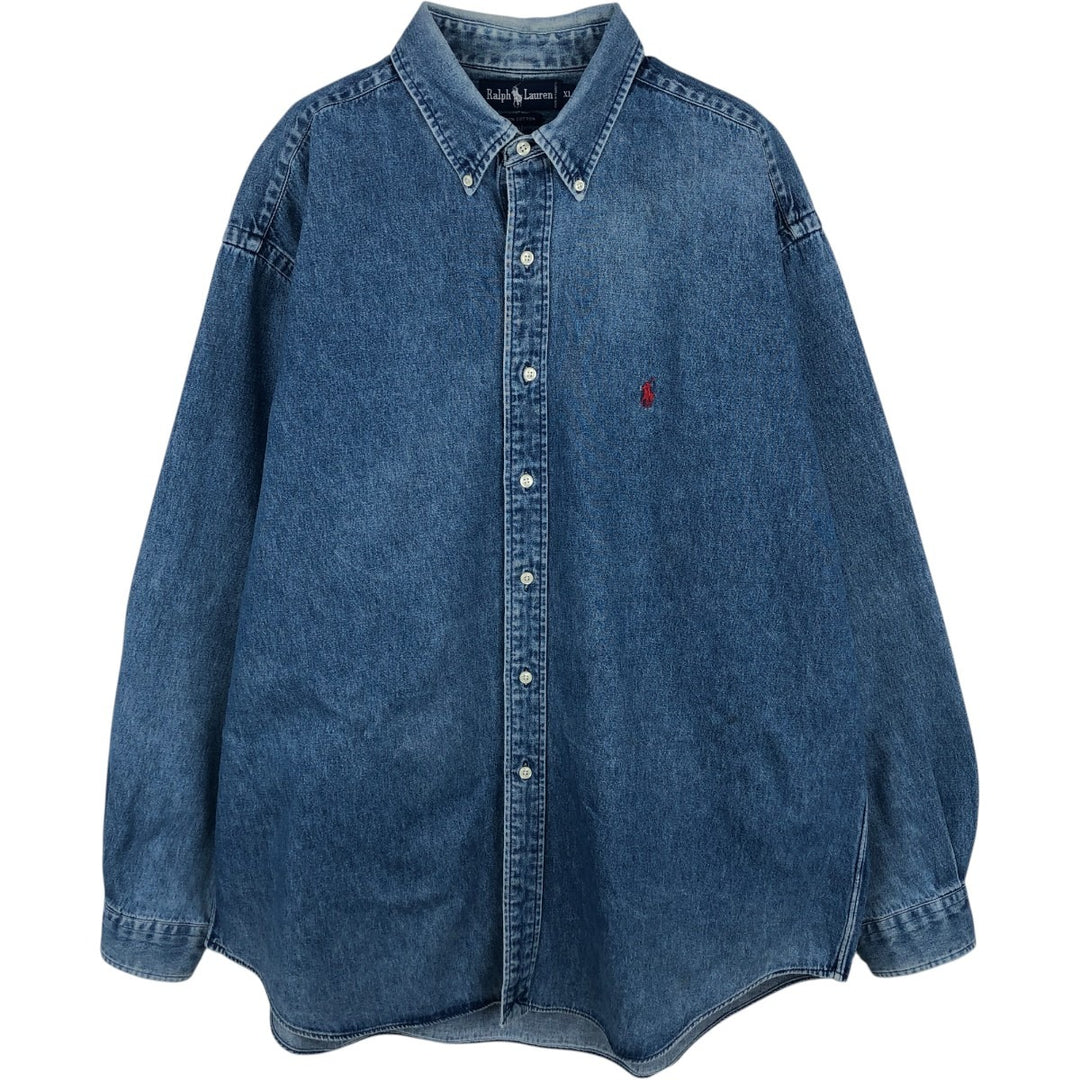 Ralph Lauren long sleeve button down denim shirt, men's XL size cotton blue type Vintage Second Hand