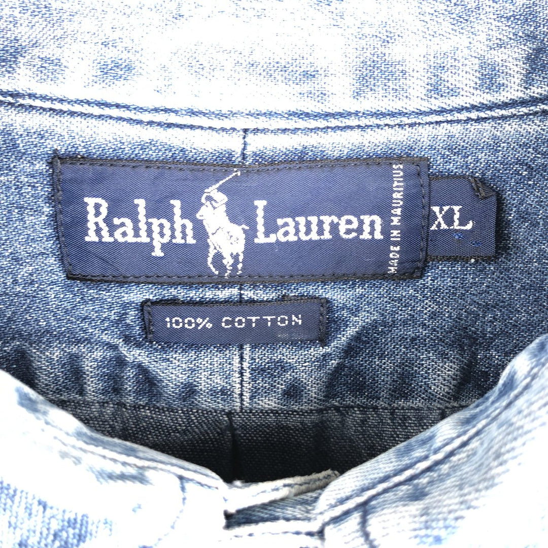 Ralph Lauren long sleeve button down denim shirt, men's XL size cotton blue type Vintage Second Hand