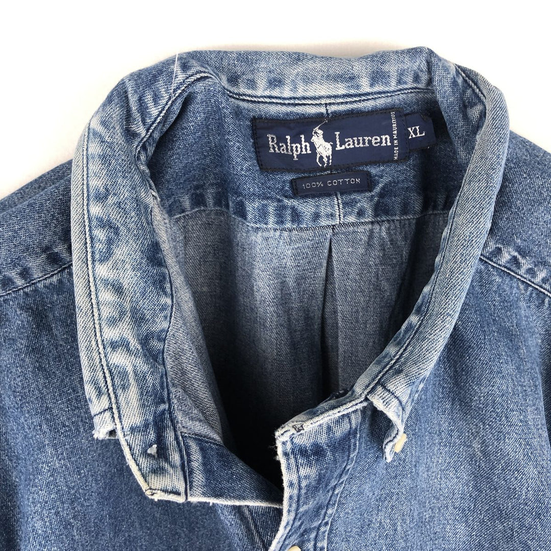 Ralph Lauren long sleeve button down denim shirt, men's XL size cotton blue type Vintage Second Hand